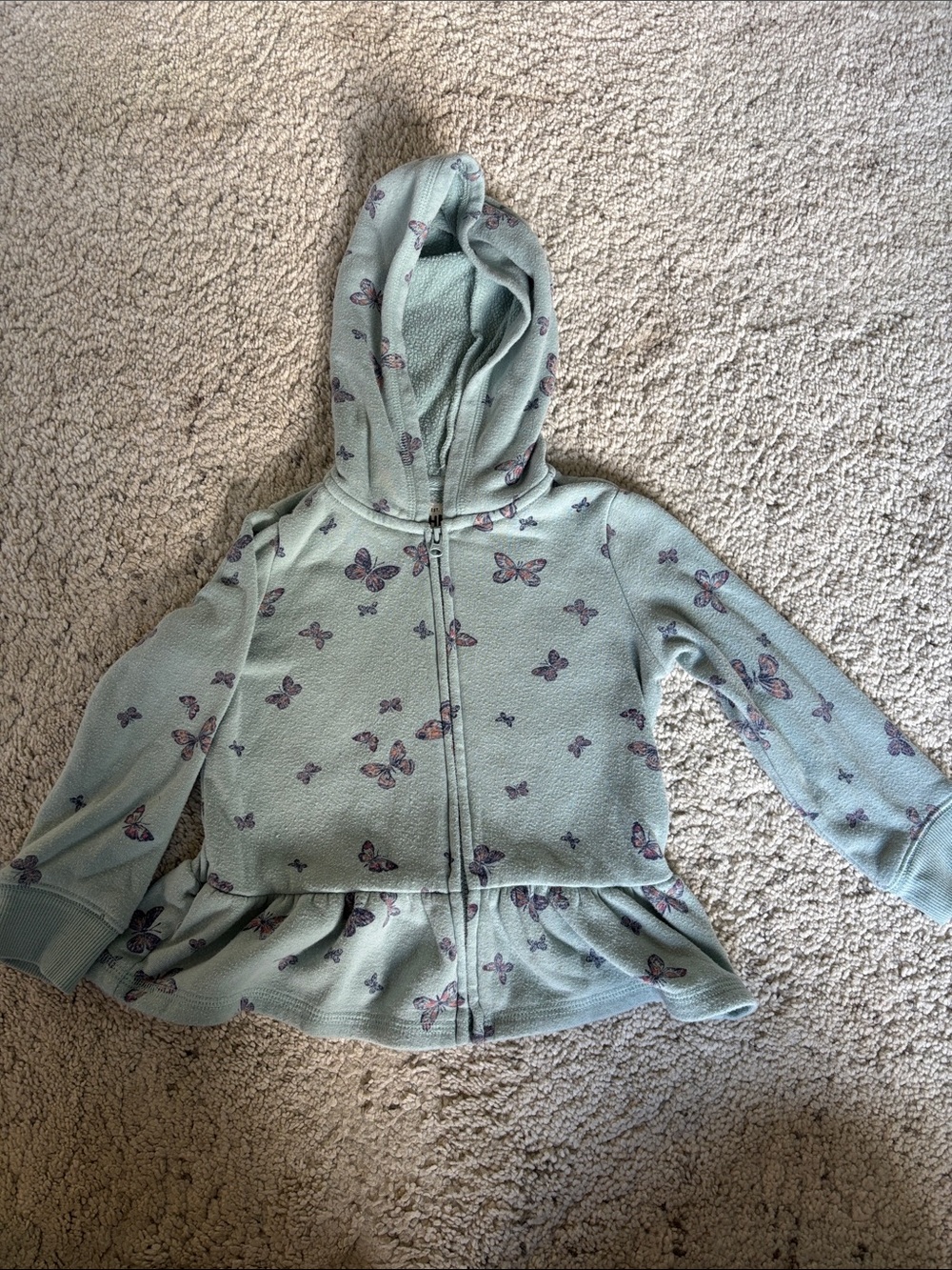 Oshkosh Bigosh Girls' Ice Blue Butterfly Hoodie Zip Peplum Top 3T